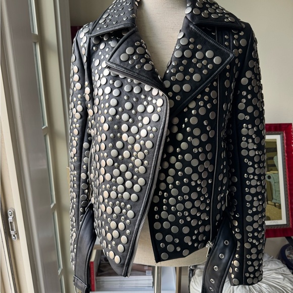 Studded Black  faux Leather Jacket - Picture 5 of 8